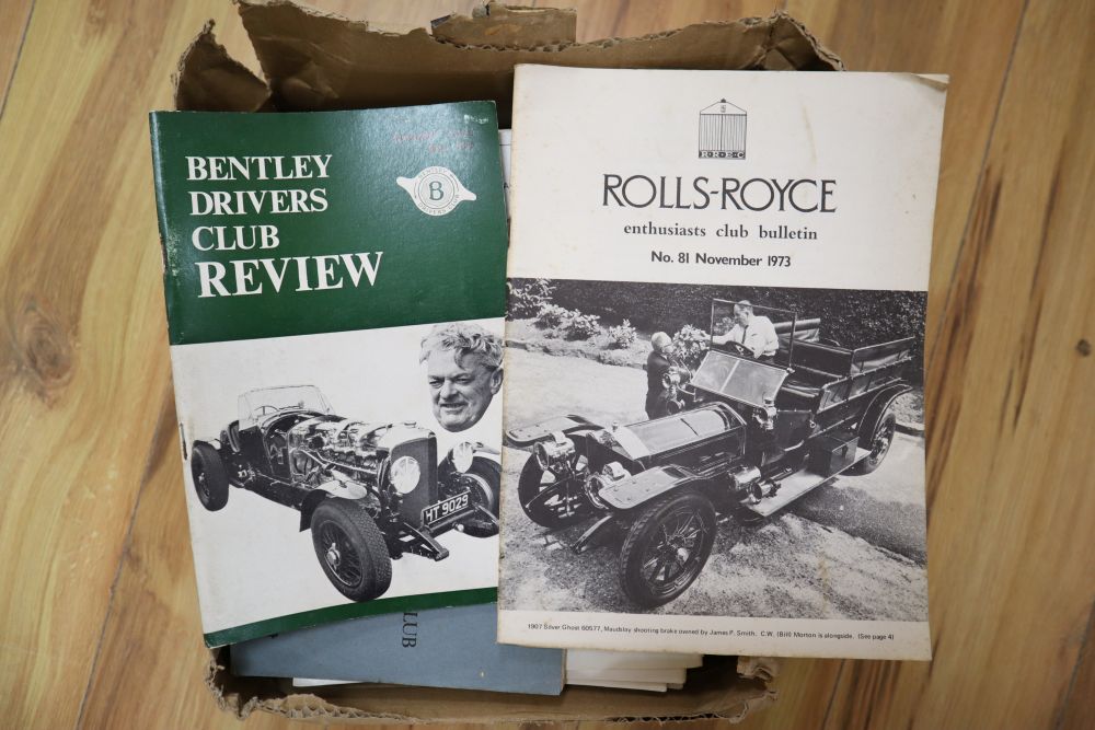 A collection of 1970s Bentley Drivers Club Review and Rolls Royce Club bulletin magazines